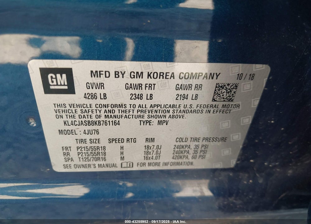 2019 BUICK ENCORE VIN: KL4CJASB8KB761164