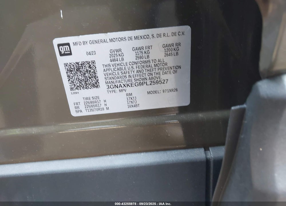 2023 CHEVROLET EQUINOX VIN: 3GNAXKEG9PL259527