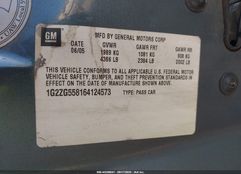 2006 PONTIAC G6 VIN: 1G2ZG558164124573