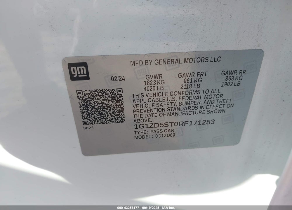 2024 CHEVROLET MALIBU FWD 1LT VIN: 1G1ZD5ST0RF171253