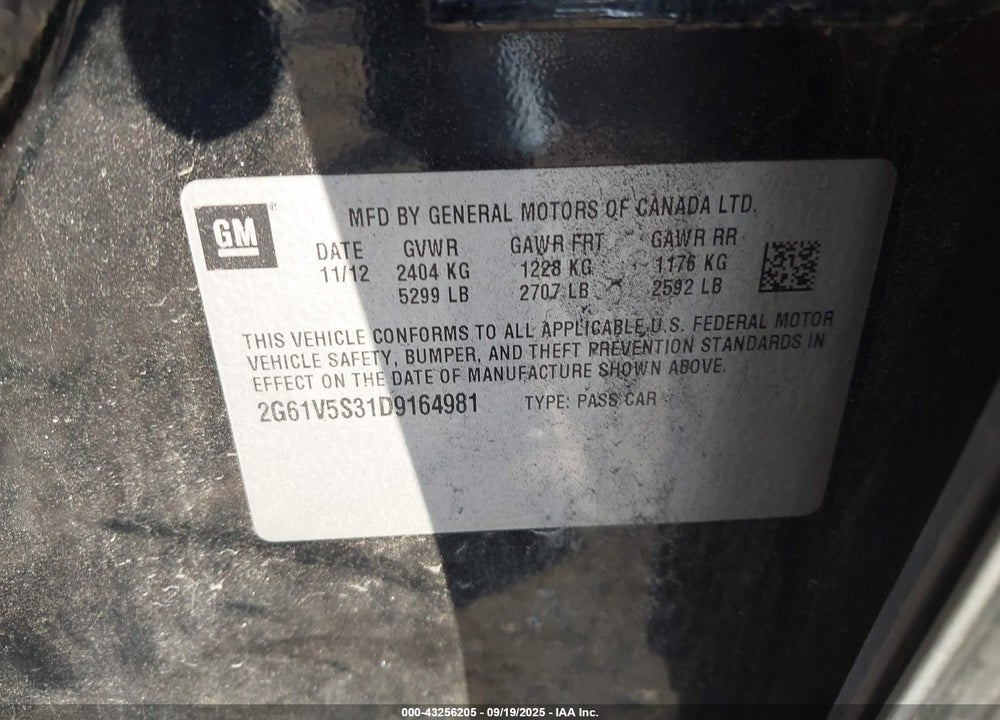 2013 CADILLAC XTS VIN: 2G61V5S31D9164981