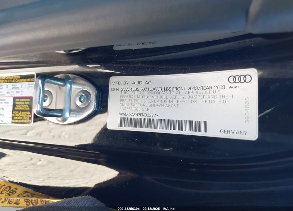 2015 AUDI A5 VIN: WAUCFAFH7FN003727