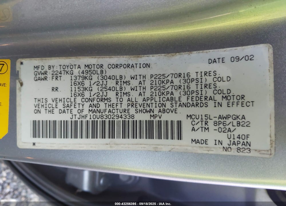 2003 LEXUS RX 300 VIN: JTJHF10U830294338