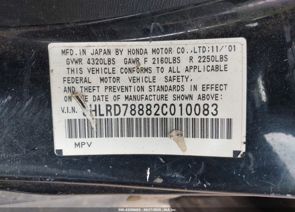 2002 HONDA CR-V VIN: JHLRD78882C010083