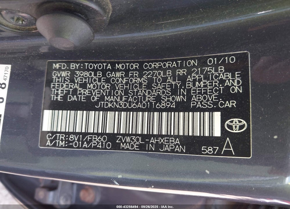 2010 TOYOTA PRIUS III VIN: JTDKN3DU6A0116894