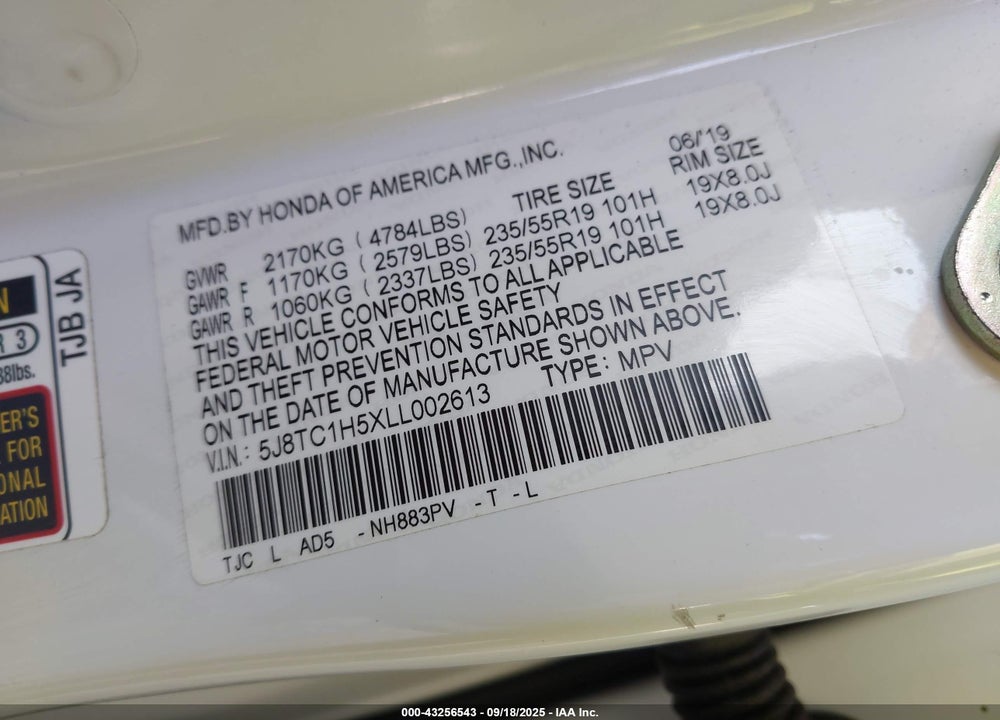 2020 ACURA RDX TECHNOLOGY PACKAGE VIN: 5J8TC1H5XLL002613