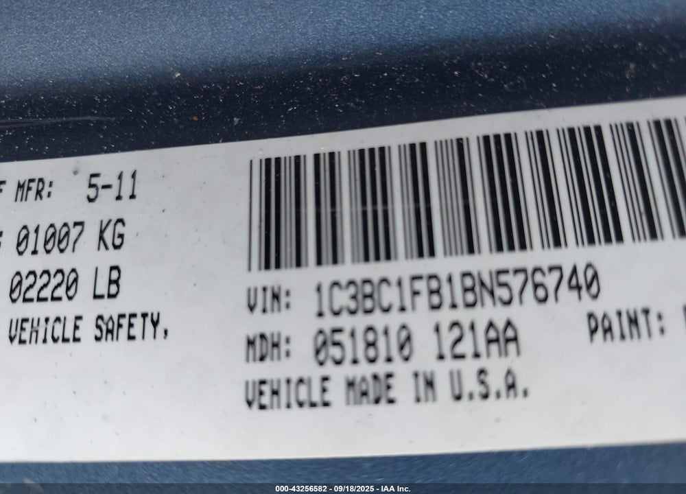 2011 CHRYSLER 200 VIN: 1C3BC1FB1BN576740