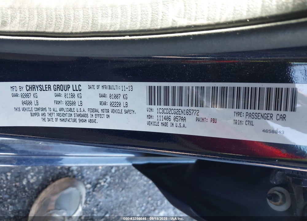 2014 DODGE AVENGER SXT VIN: 1C3CDZCG2EN165772