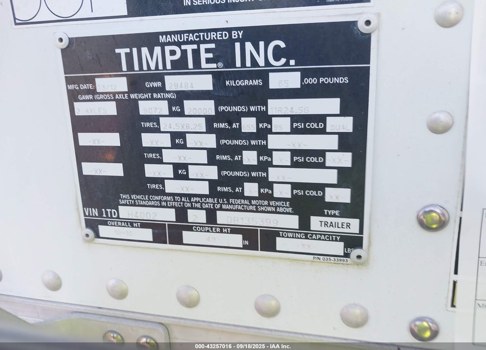 2013 TIMPTE --- VIN: 1TDH40022DB135399