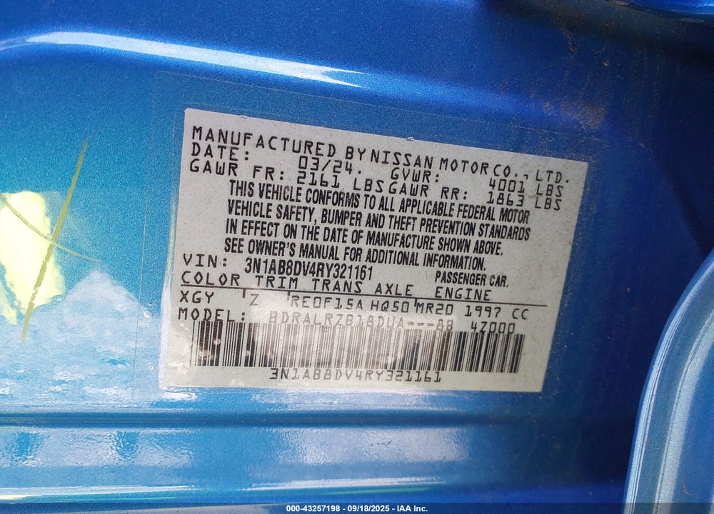 2024 NISSAN SENTRA VIN: 3N1AB8DV4RY321161