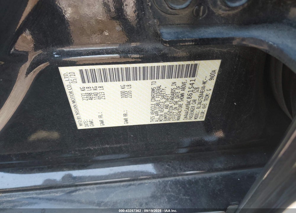 2010 NISSAN MAXIMA 3.5 SV VIN: 1N4AA5AP8AC861541