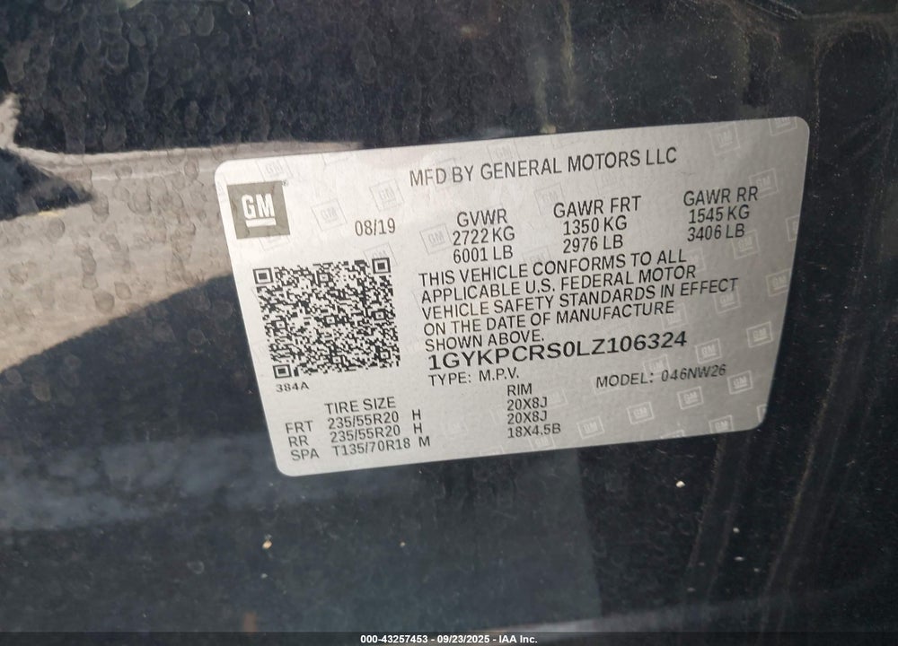 2020 CADILLAC XT6 FWD PREMIUM LUXURY VIN: 1GYKPCRS0LZ106324