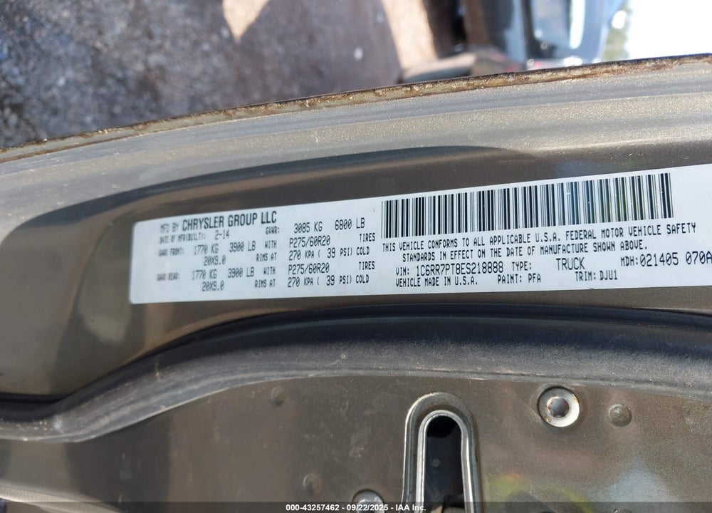 2014 RAM 1500 VIN: 1C6RR7PT8ES218888