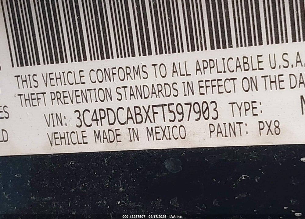 2015 DODGE JOURNEY VIN: 3C4PDCABXFT597903