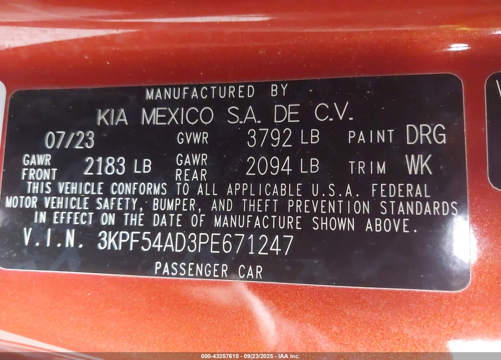 2023 KIA FORTE VIN: 3KPF54AD3PE671247