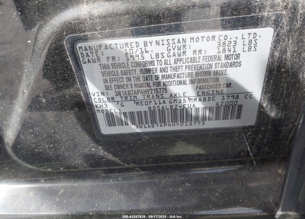 2017 NISSAN SENTRA S VIN: 3N1AB7AP4HY215775