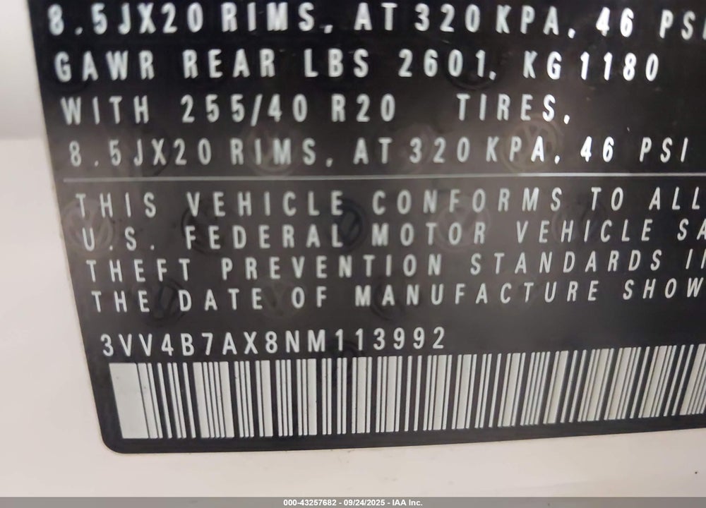 2022 VOLKSWAGEN TIGUAN 2.0T SEL R-LINE VIN: 3VV4B7AX8NM113992