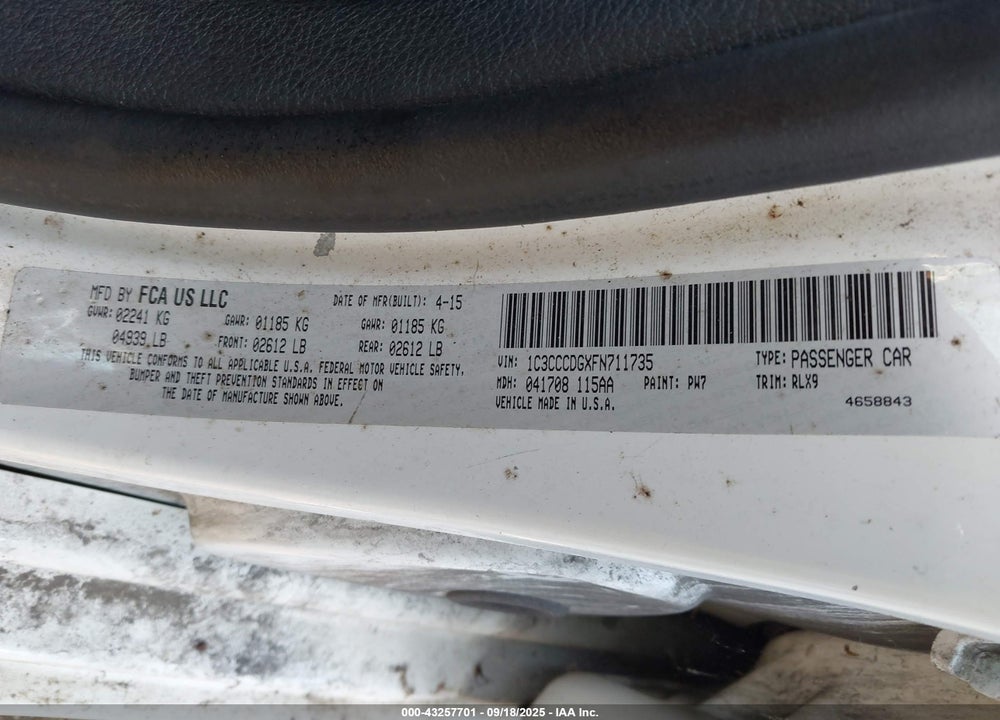 2015 CHRYSLER 200 S VIN: 1C3CCCDGXFN711735