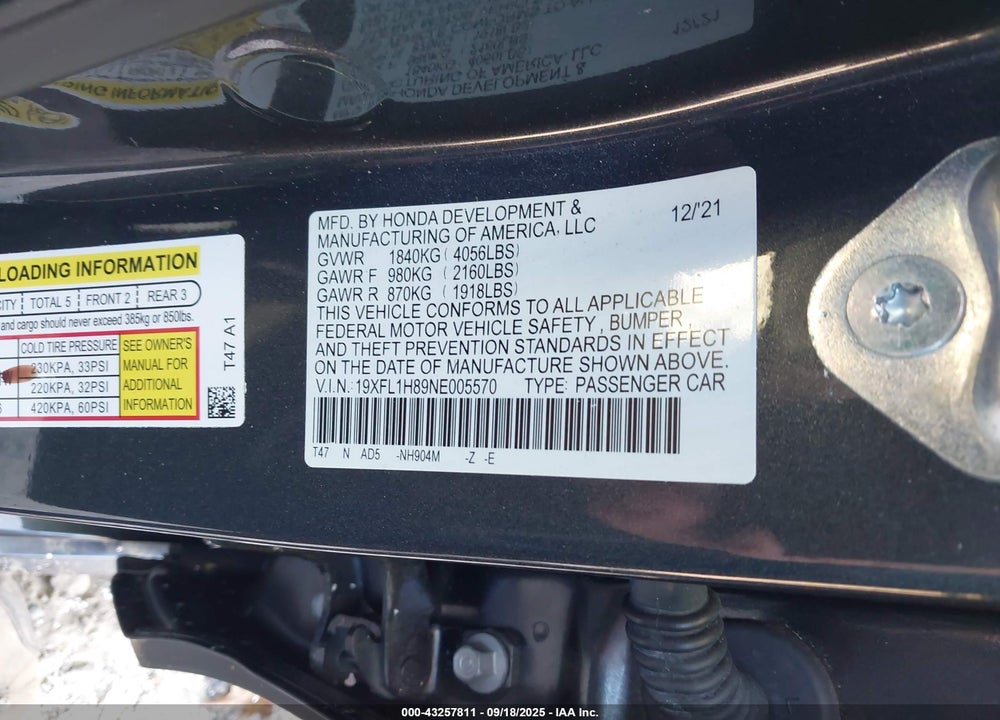 2022 HONDA CIVIC SPORT TOURING VIN: 19XFL1H89NE005570