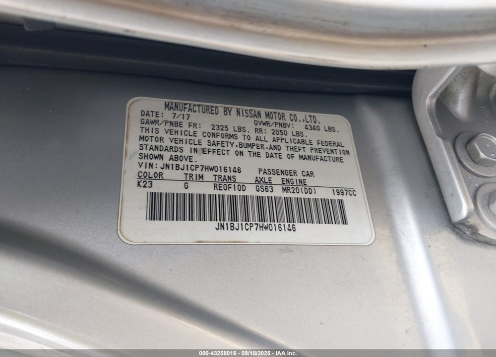 2017 NISSAN ROGUE SPORT SV VIN: JN1BJ1CP7HW016146