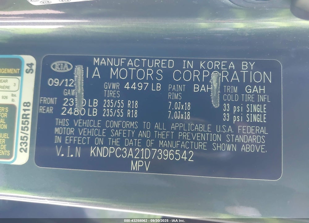 2013 KIA SPORTAGE EX VIN: KNDPC3A21D7396542