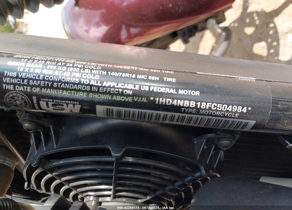 2015 HARLEY-DAVIDSON XG750 VIN: 1HD4NBB18FC504984