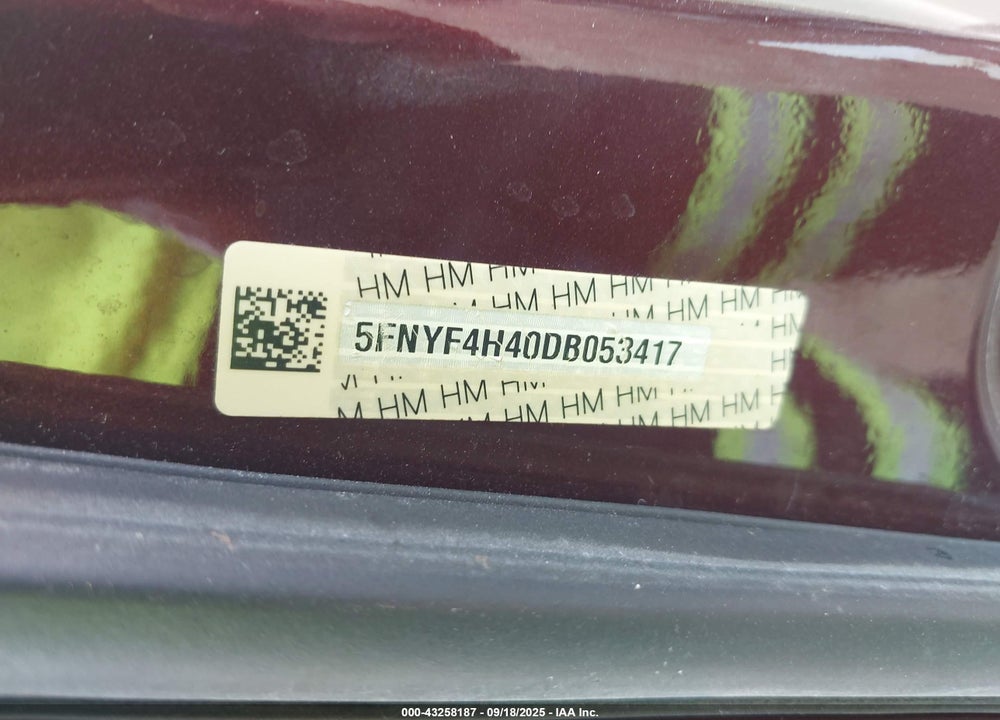 2013 HONDA PILOT VIN: 5FNYF4H40DB053417