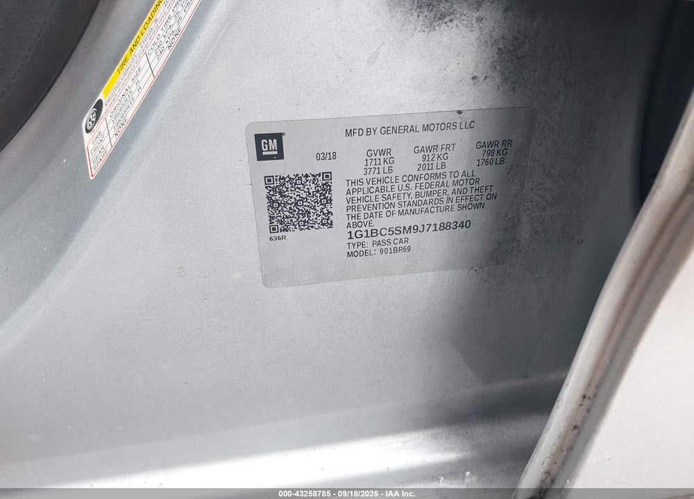 2018 CHEVROLET CRUZE VIN: 1G1BC5SM9J7188340