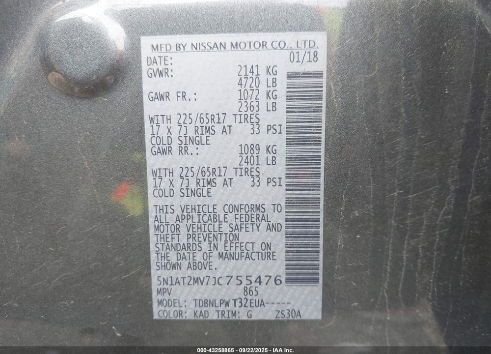 2018 NISSAN ROGUE SPORT VIN: 5N1AT2MV7JC755476