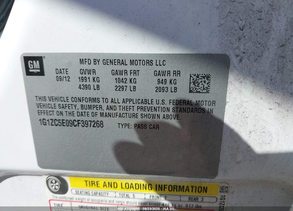 2012 CHEVROLET MALIBU VIN: 1G1ZC5E09CF397268