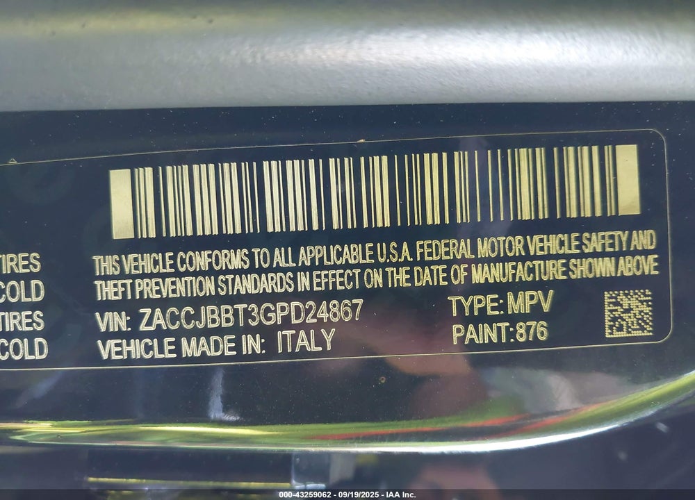 2016 JEEP RENEGADE JUSTICE VIN: ZACCJBBT3GPD24867