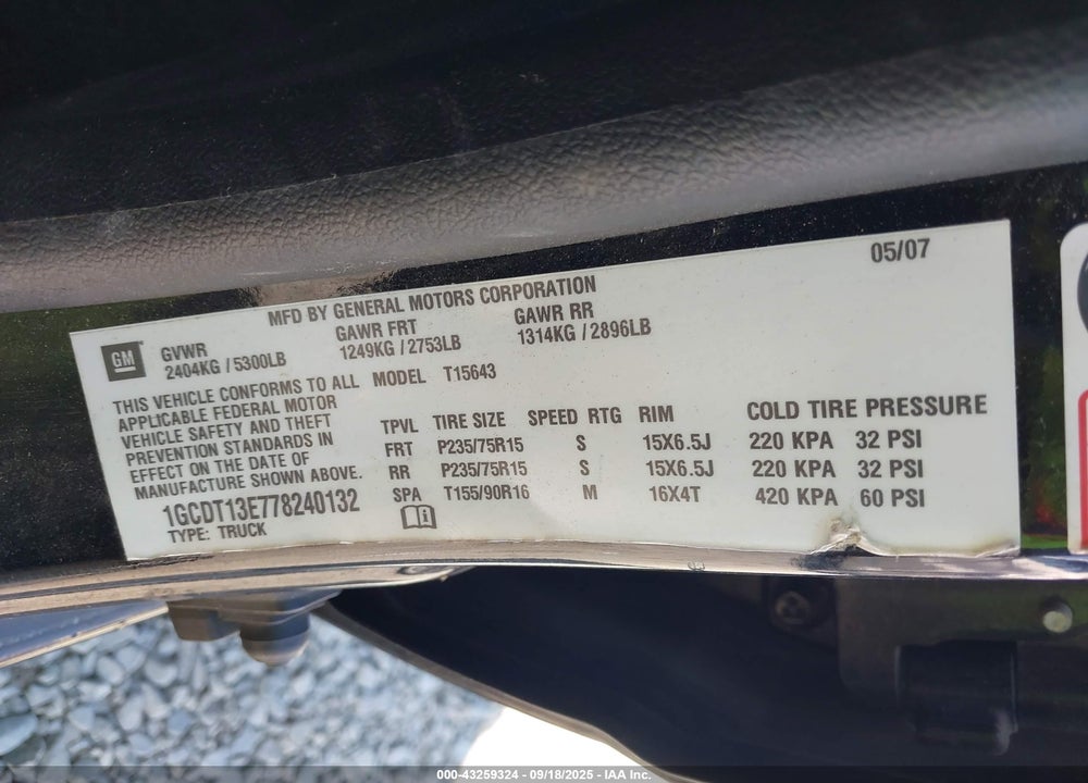 2007 CHEVROLET COLORADO LT VIN: 1GCDT13E778240132
