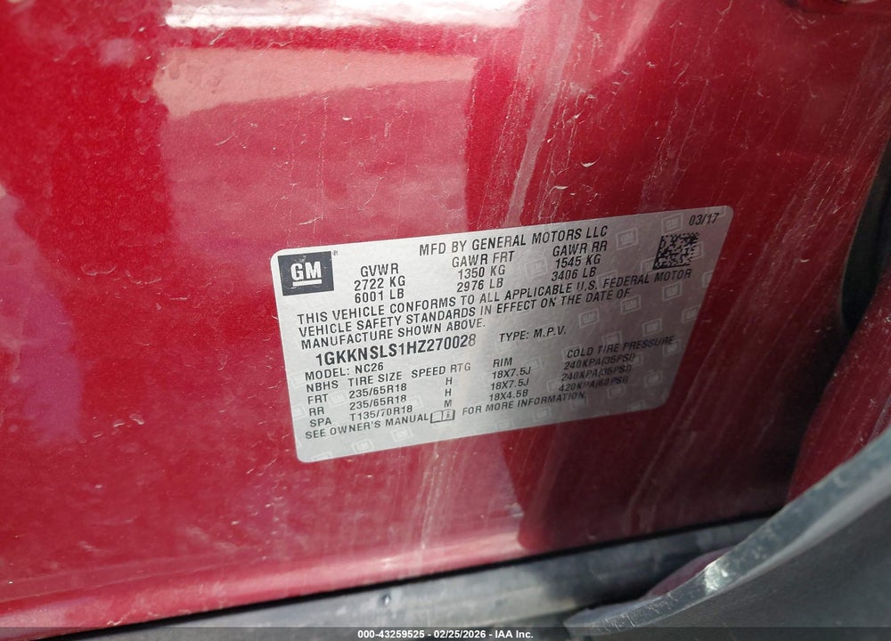 2017 GMC ACADIA SLE-2 VIN: 1GKKNSLS1HZ270028