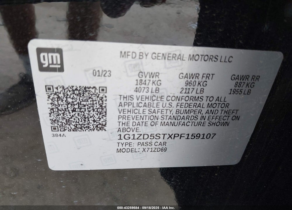 2023 CHEVROLET MALIBU VIN: 1G1ZD5STXPF159107