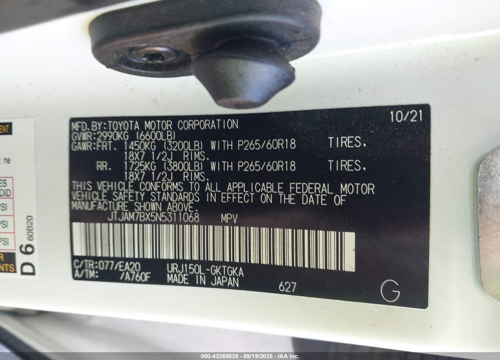 2022 LEXUS GX 460 PREMIUM VIN: JTJAM7BX5N5311068