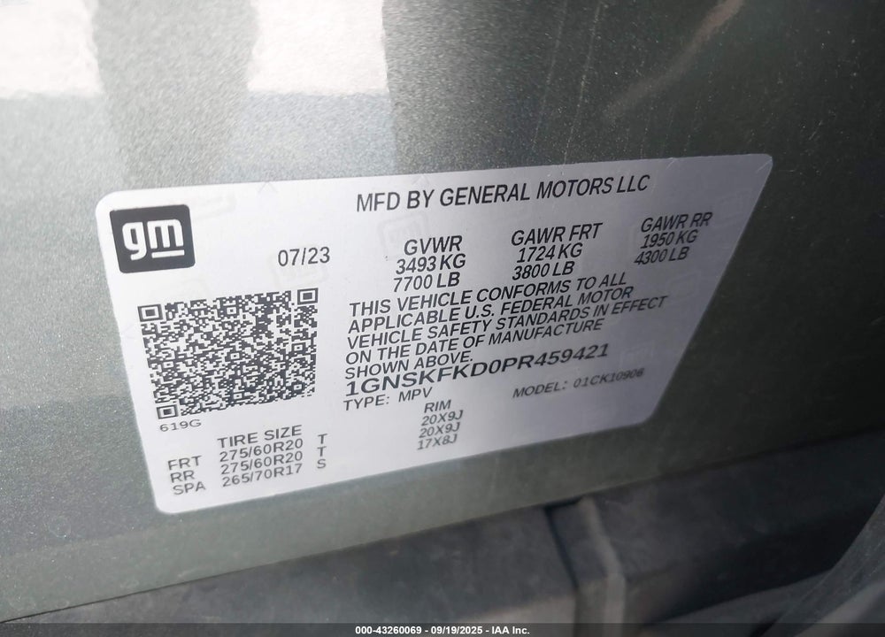 2023 CHEVROLET SUBURBAN 4WD PREMIER VIN: 1GNSKFKD0PR459421