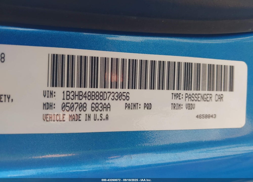 2008 DODGE CALIBER VIN: 1B3HB48B88D733056