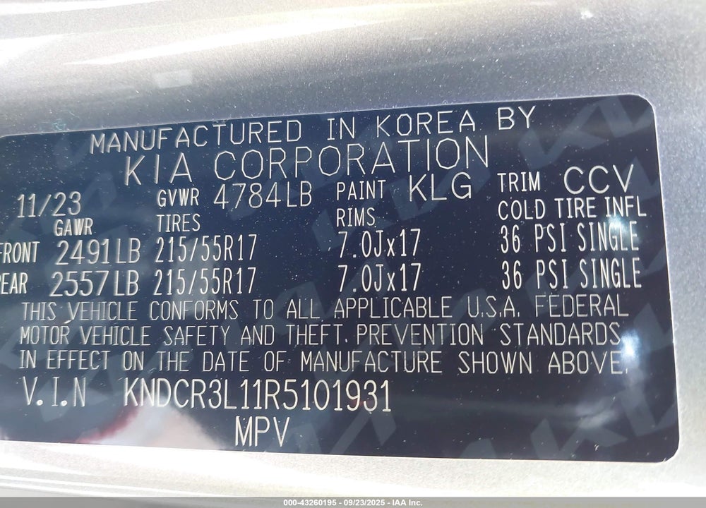 2024 KIA NIRO VIN: KNDCR3L11R5101931