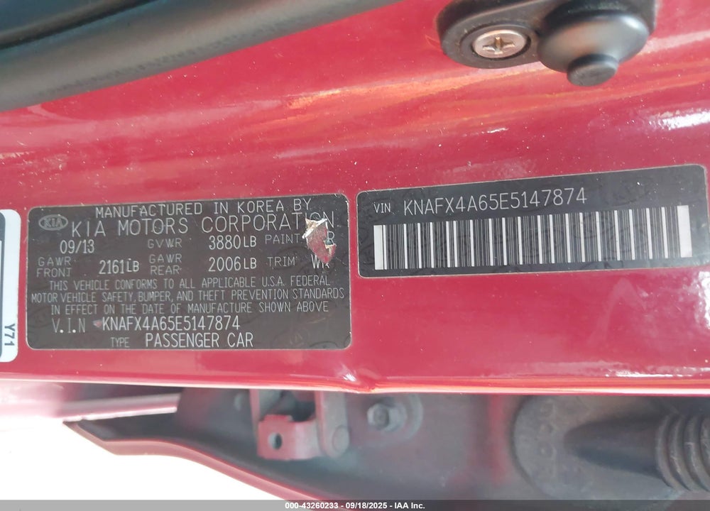 2014 KIA FORTE VIN: KNAFX4A65E5147874