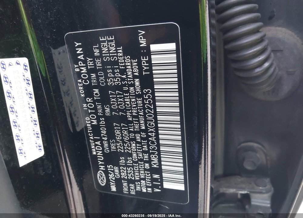 2016 HYUNDAI TUCSON VIN: KM8J3CA4XGU022553