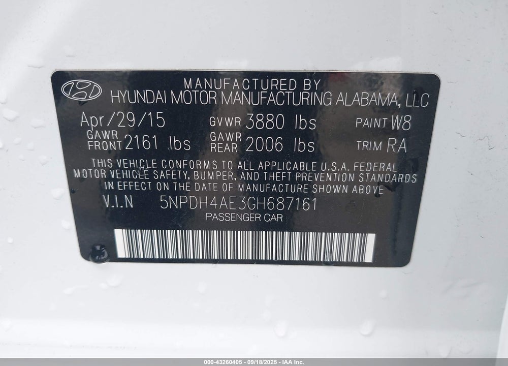 2016 HYUNDAI ELANTRA VIN: 5NPDH4AE3GH687161