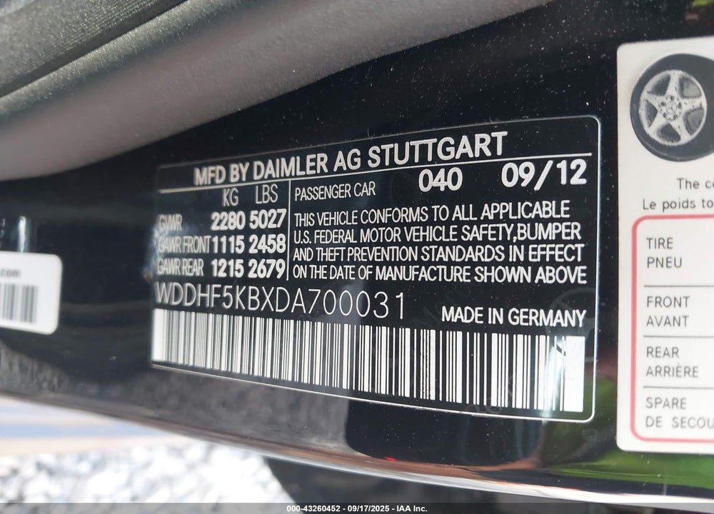 2013 MERCEDES-BENZ E 350 VIN: WDDHF5KBXDA700031
