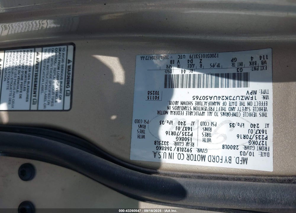 2004 FORD EXPLORER NBX/XLT VIN: 1FMZU73K24UA50765