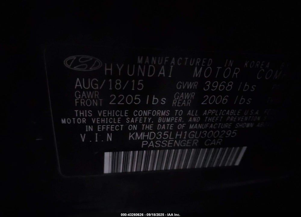 2016 HYUNDAI ELANTRA VIN: KMHD35LH1GU300295