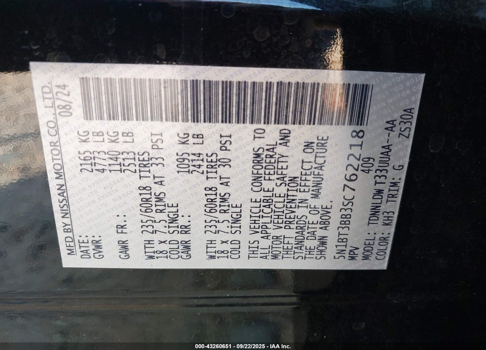 2025 NISSAN ROGUE VIN: 5N1BT3BB3SC762218