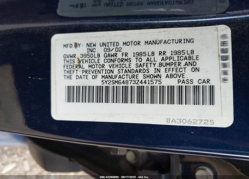 2003 PONTIAC VIBE VIN: 5Y2SM64873Z441575