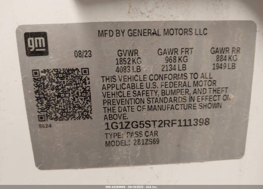 2024 CHEVROLET MALIBU VIN: 1G1ZG5ST2RF111398