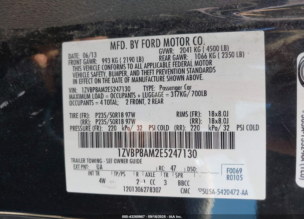 2014 FORD MUSTANG VIN: 1ZVBP8AM2E5247130