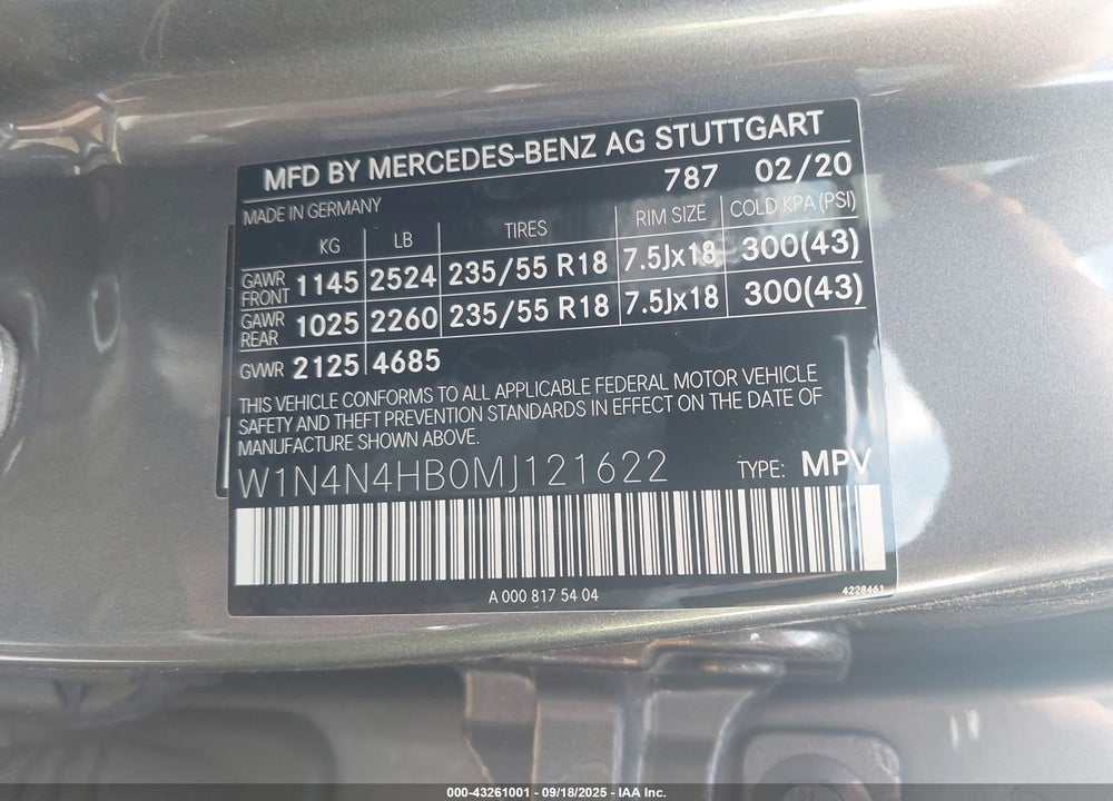2021 MERCEDES-BENZ GLA-CLASS VIN: W1N4N4HB0MJ121622