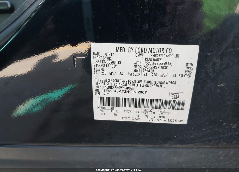2017 FORD POLICE INTERCEPTOR UTILITY VIN: 1FM5K8AT2HGB82807